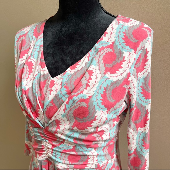 BODEN Women's Sz 10 Marion Coral Leaf Jersey Knit Twist Dress - Picture 2 of 12